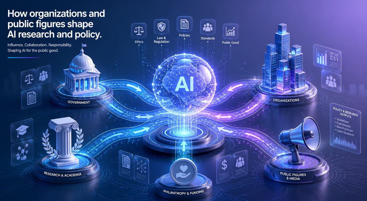 How organizations and public figures shape AI research and policy